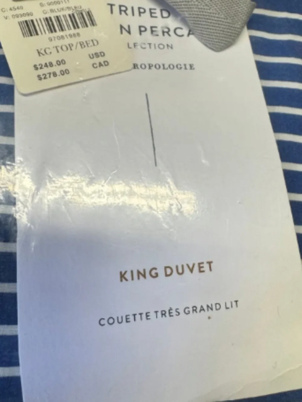 Anthropologie LIVIA Cotton Stripe Printed Blue KING Duvet Cover. NO SHAMS